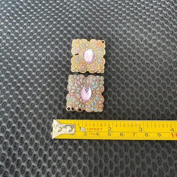 Artisan Statement Earrings | Mosaic Enamel & Lavender Crystal Posts - Picture 8 of 8